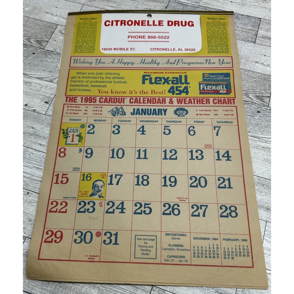 Vintage Citronelle Drugs Store Pharmacy Advertising Calendar Mobile AL 1995